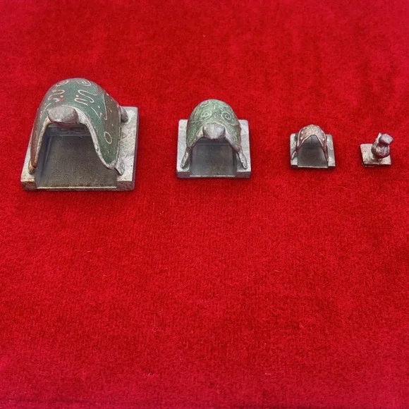 SET OF 4 VINTAGE RARE ANTIQUE OPIUM SCALE WEIGHTS Chinese 3 turtles 1 duck - Picture 3 of 9